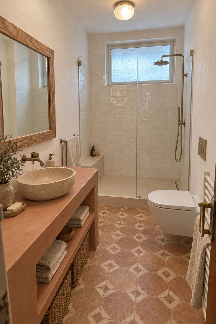 Baño después de la reforma: Mediterráneo de zellige y terracota